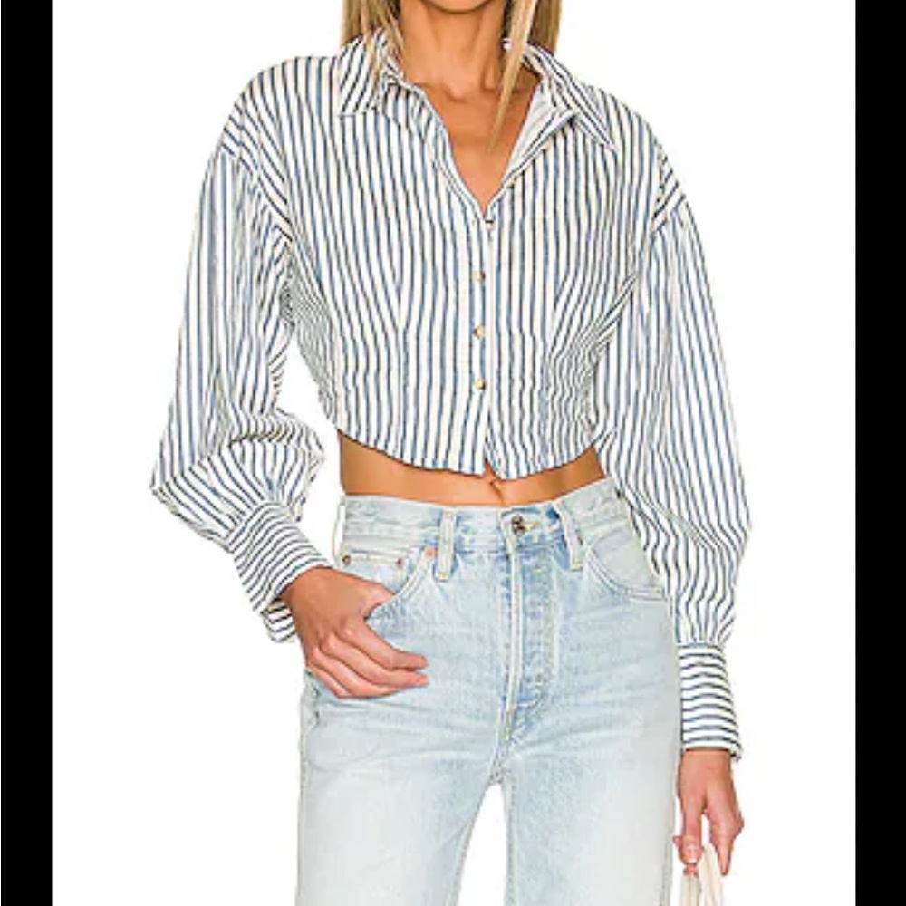 Free People Blue and White Striped Shirt
